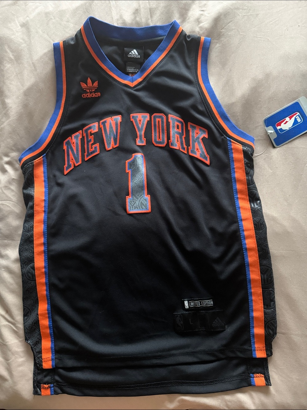 adidas Black New York Basketball Jersey with Orange & Blue Trim